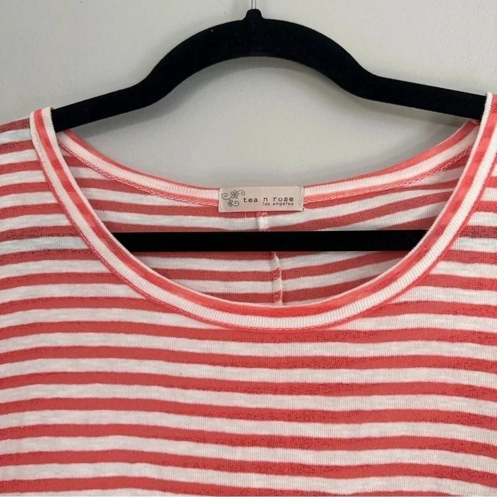 Tea N Rose Boutique Women's 3/4 Sleeve White & Salmon Striped Top Sz S GUC - Picture 6 of 8